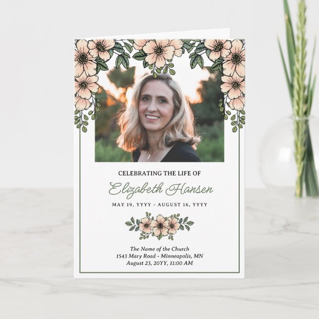 Programa Blush Florals Foto Celebração do Funeral Life (Frente)