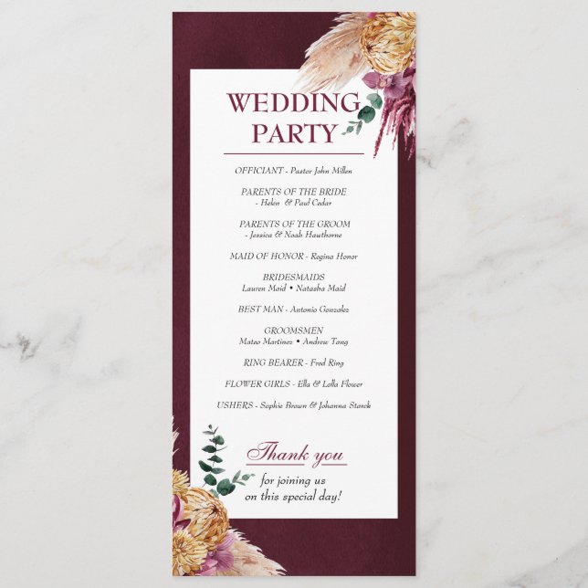 Programa Bohemian Fall Burgundy Floral Wedment (Verso)