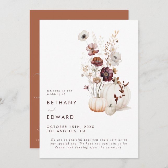 Programa Boho Autumn Wildflower Pumpkin Weding (Frente/Verso)