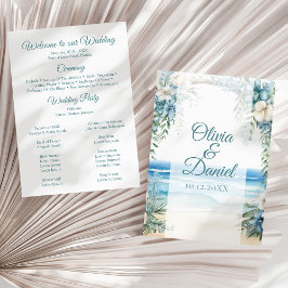 Programa Boho Beach Blue Floral Arch Weding Program