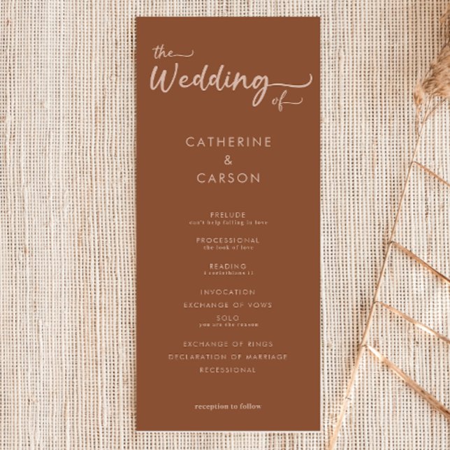 Programa Boho Brown Terracotta Trendy Wedding (Criador carregado)