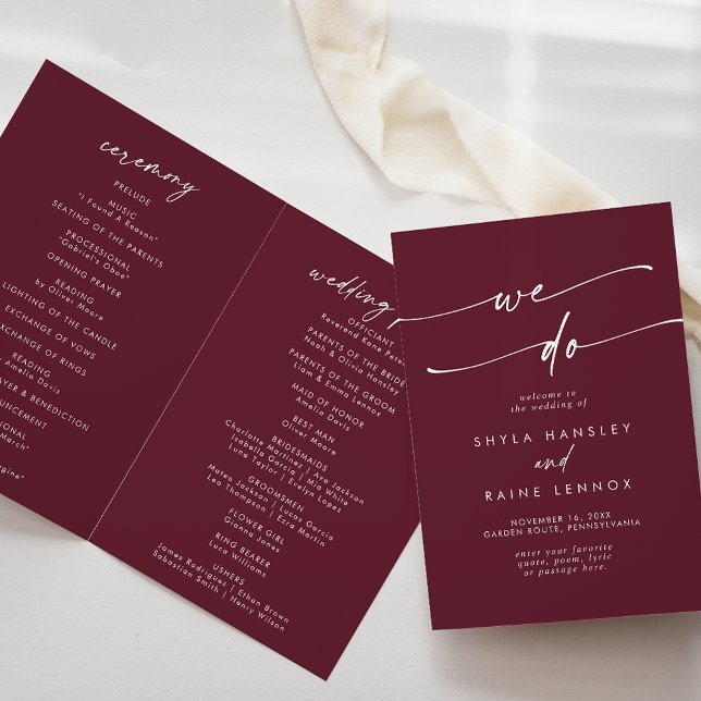 Programa Boho Chic Burgundy Red Nós Dobramos O Casamento (Criador carregado)