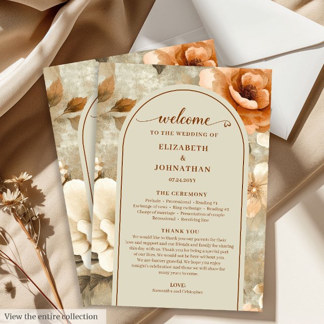 Programa Boho Chic Terracota Bege Sage no Dia do Casamento (Bohemian Chic Terra Cotta Beige Sage Wedding Program)