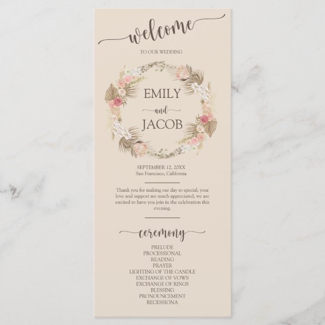 Programa Boho Floral Wreath Script Wedding Flat Program (Frente)