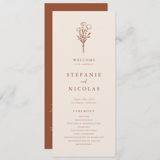 Programa Boho Minimalist Botanicals Terracotta Wedding (Frente/Verso)