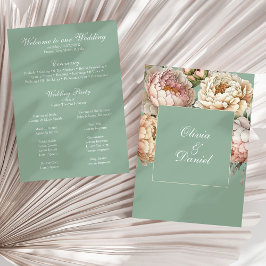 Programa Boho Pastel Sage & Blush Peonies Weding Program