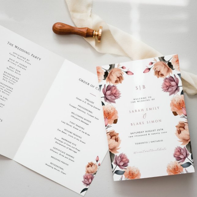Programa Boho Peach Floral Garden Wedding Program (Criador carregado)