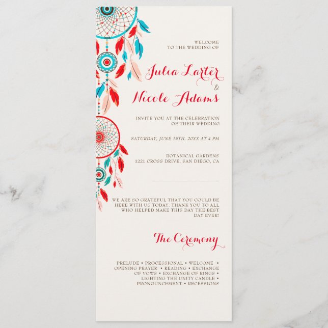 Programa Boho Tribal Feather Dreamcatcher Weding (Frente)