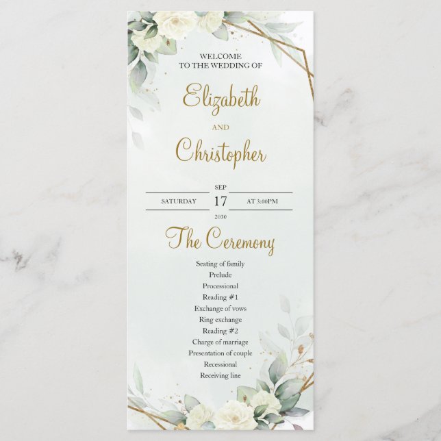 Programa Boho White Roses Eucalyptus Greenery Dourado (Frente)