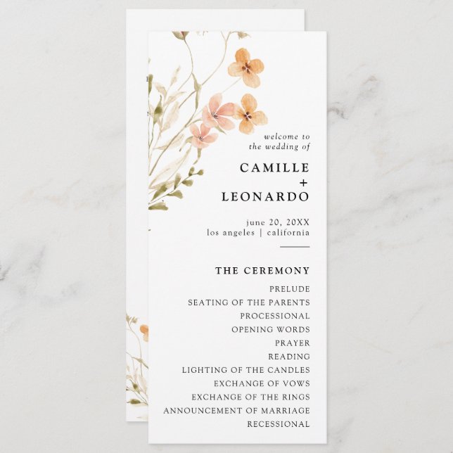 Programa Boho Wildflower Wedding (Frente/Verso)