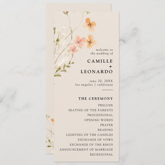 Programa Boho Wildflower Wedding (Frente/Verso)