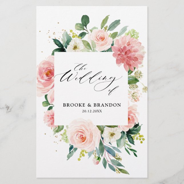 Programa Bonito de Casamento Botânico Rosa-Rosa Pa (Frente)