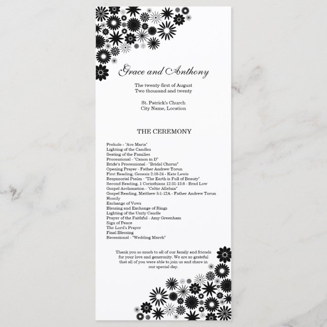 Programa bonito Florals Black Weding (Verso)
