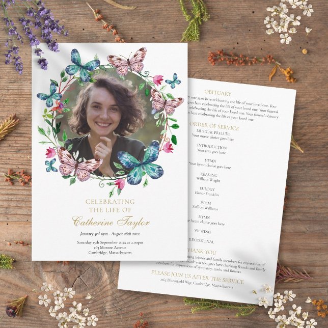 Programa Borboletas Foto Ordem Funeral De Serviço (Butterflies Photo Funeral Order Of Service Program)