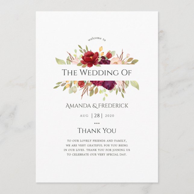 Programa Borgonha - Casamento Floral de Marsala e Blush (Frente)