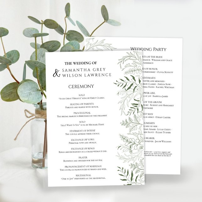 Programa Botanical Greenery Wedding Program Card (Criador carregado)