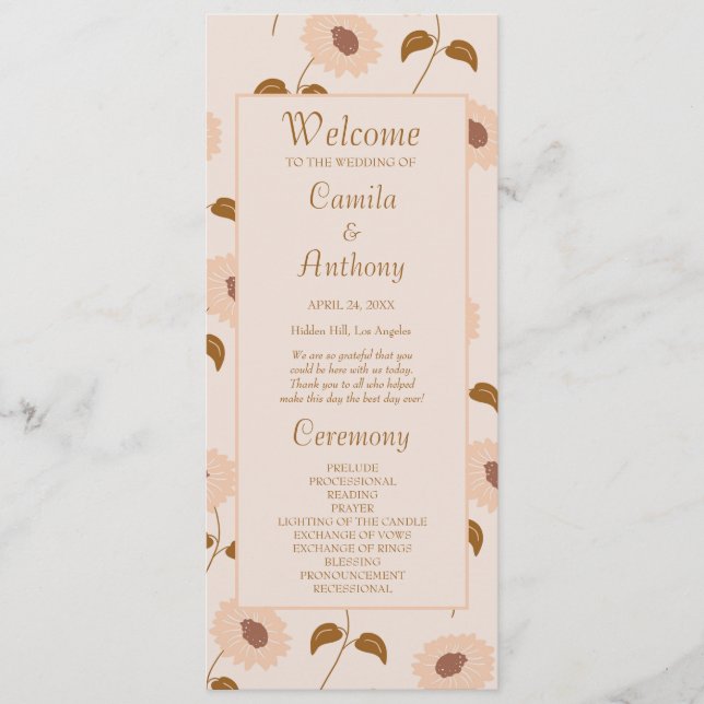 Programa Brown Beige Retro Y2K Hippie Padrão de Girassol (Frente)