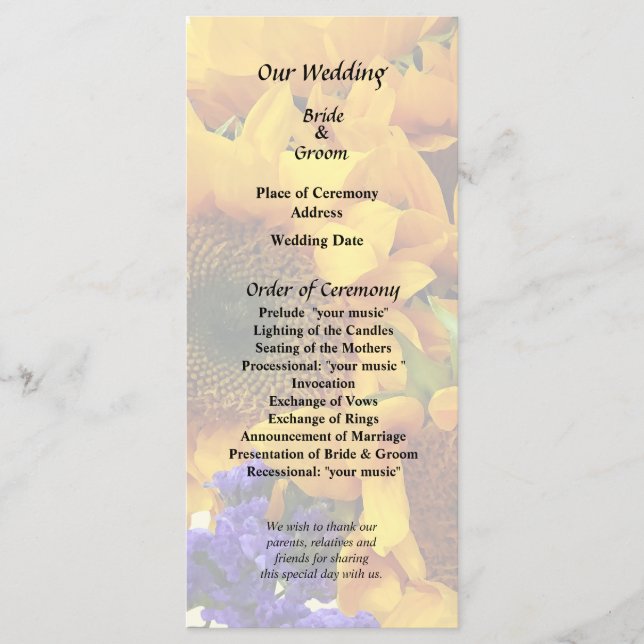 Programa Buquê de Girassóis e Estátice Roxa (Frente)