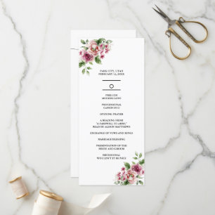 Programa Buquê de Noiva de Rosa Rosa em Aquarela Elegante