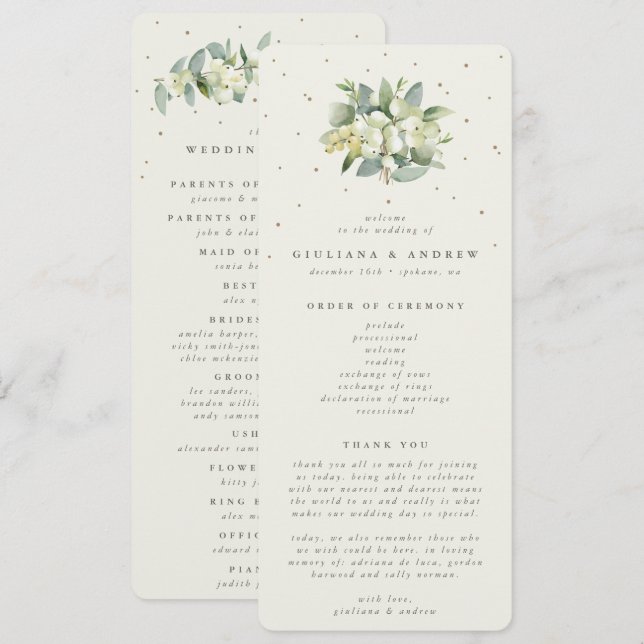 Programa Buquê de Noiva Elegante Creme Snowberry+Eucalipto (Frente/Verso)