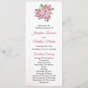 Programa Buquê de Rosas Rosa Cerimônia de Casamento
