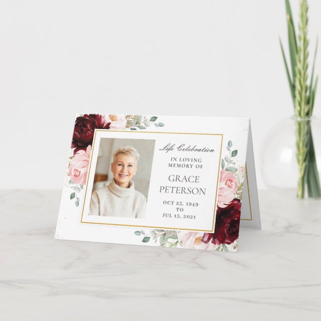 Programa Burgundy Blush Floral Greenerescência Fotos Funera (Frente)