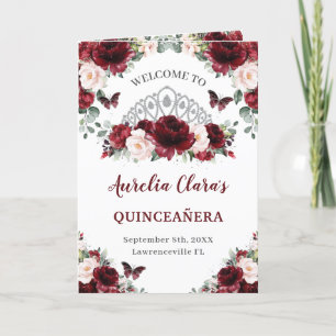 Programa Burgundy Blush Floral Quinceañera Ordem dos Aconte