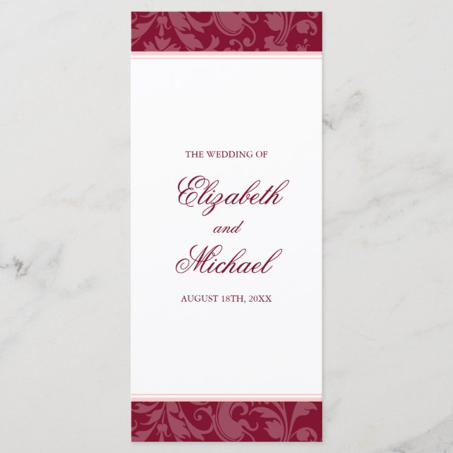 Programa Burgundy Blush Pink Damask Swirl Casamento (Frente)