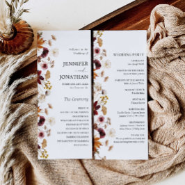 Programa Burgundy Boho Fall Floral Wedding Flat Program