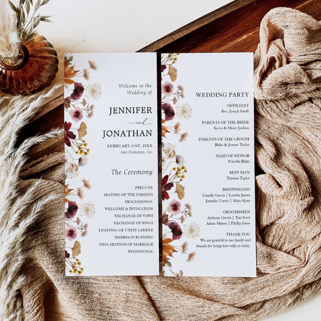 Programa Burgundy Boho Fall Floral Wedding Flat Program (Criador carregado)