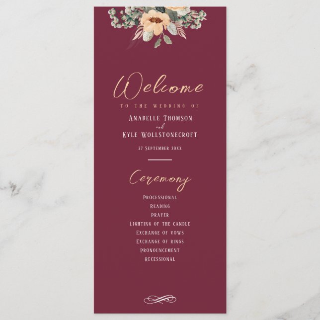 Programa - Burgundy Elegante, Casamento (Frente)