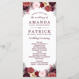 Programa Burgundy Fall Marsala Blush Peony Wedding Programs