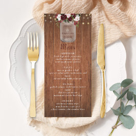 Programa Burgundy Floral Rustic Wood Mason Jar WedMenu