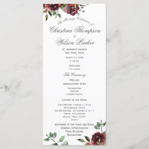Programa Burgundy Floral Watercolor Buquê Wedment