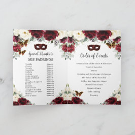 Programa Burgundy Ivory Floral Dourada Quinceañera Mascarad