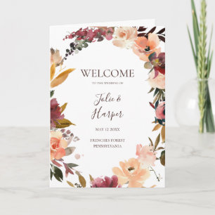 Programa Burgundy Orange Floral Folding Wedding Program