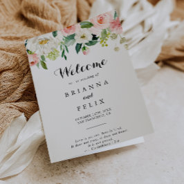 Programa Caligrafia Floral Verde Simples Casamento Dobrado