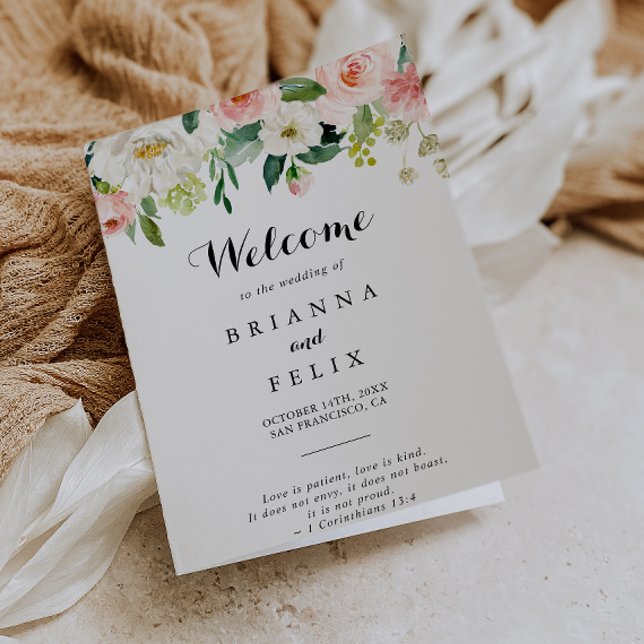 Programa Caligrafia Floral Verde Simples Casamento Dobrado (Criador carregado)