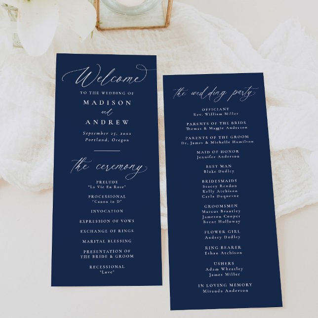 Programa Caligrafia Moderna e Elegante Casamento Azul-Marin (Criador carregado)