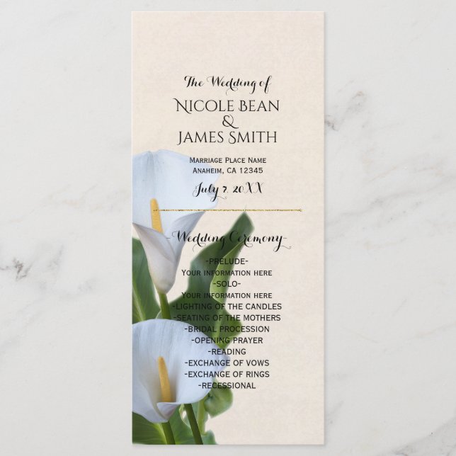 Programa Calla Lily Flowers Floral Wedding Program (Frente)