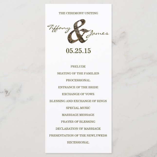 Programa Camo Ampersand Wedding Program (Frente)