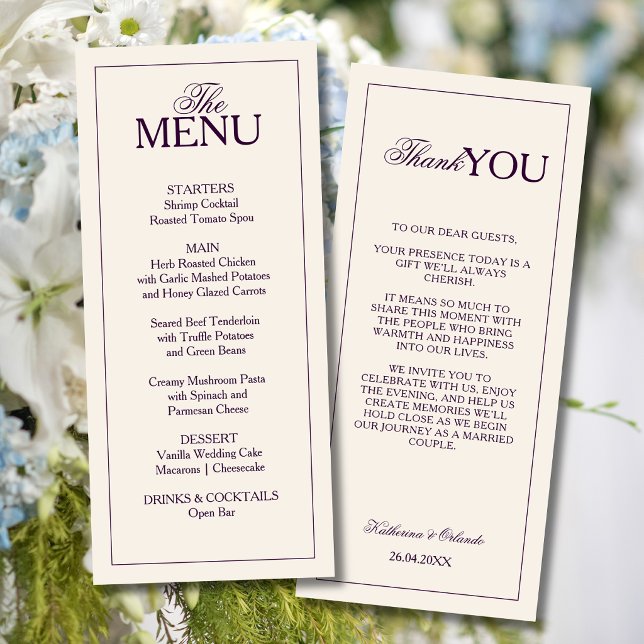 Programa Cardápio de casamento Deep Plum Formal Old Money A (Criador carregado)