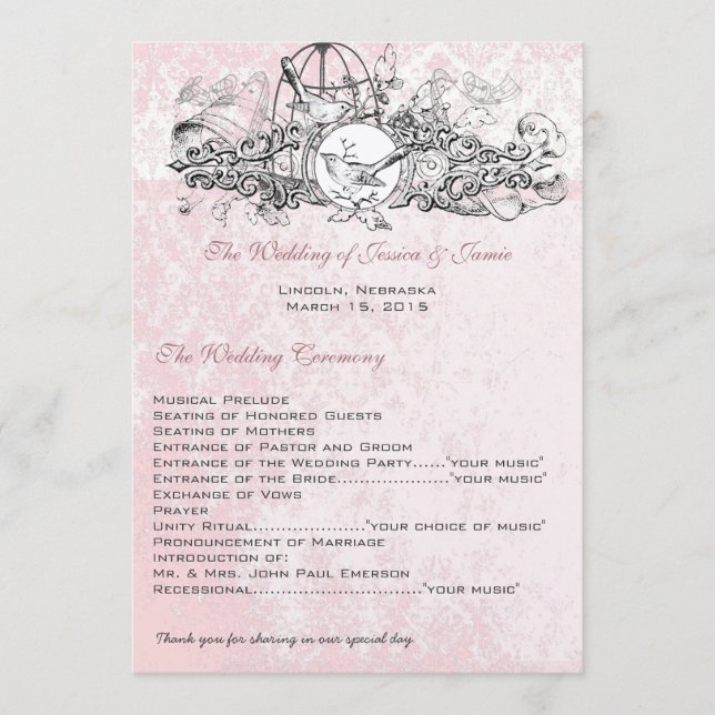 Programa Cardápio de casamento em pergaminho musical com ga (Frente)