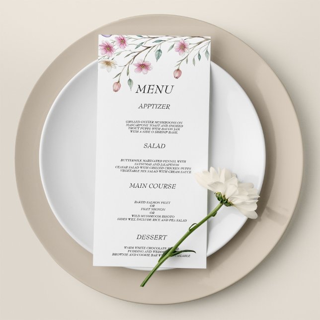 Programa Cardápio de casamento flor de primavera lilás ment (Pink white mint lilac spring flower Wedding Menu)