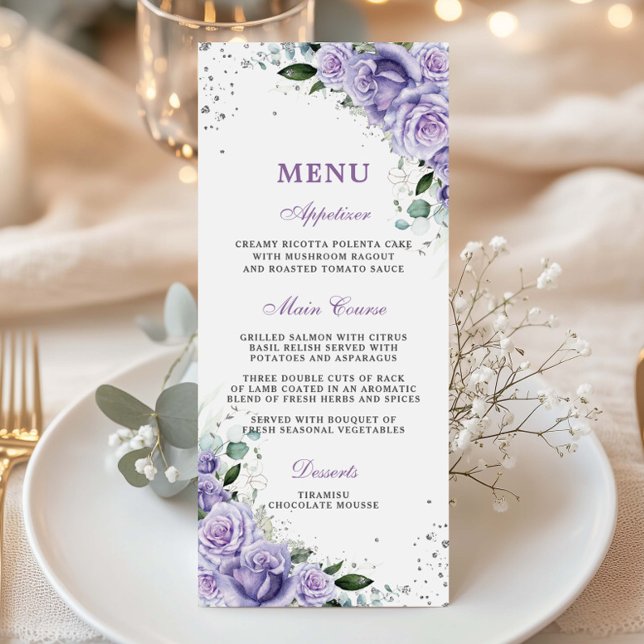 Programa Cardápio de Casamento Floral Lilás Roxo Lavanda Nu (Criador carregado)