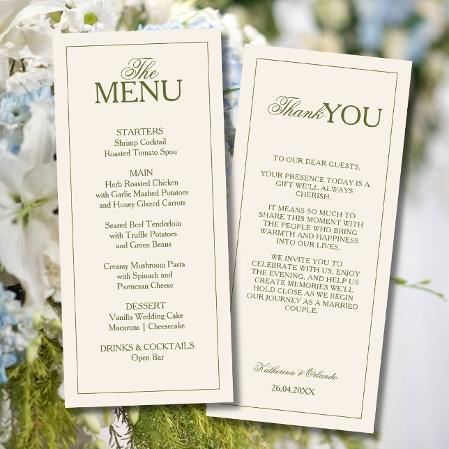 Programa Cardápio de casamento Olive Formal Old Money Agrad (Criador carregado)