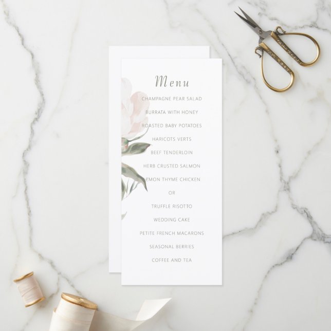 Programa Cardápio de Casamento Romântico com Peônia de Tom  (Frente/Verso In Situ)