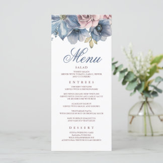 Programa Cardápios de Casamento Modernos Florais Azul Empoe