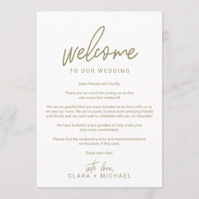 Programa Carta de Boas-Vindas de Casamento com Caligrafia D (Frente)