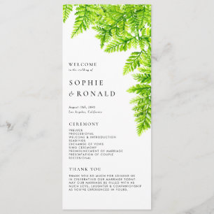 Programa Carta de casamento de folhas de samambaia verde ch